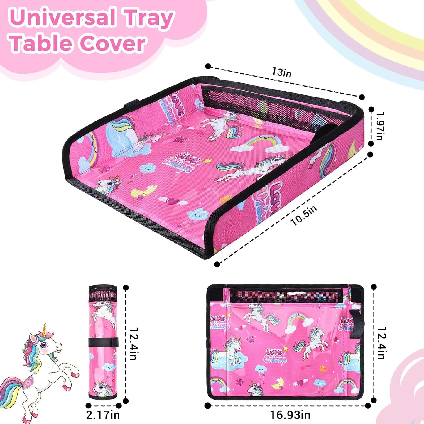 COOLBEBE Airplane Tray Table Cover, Foldable Travel Tray Cover for Toddlers 1-3, Universal Fit for Airplane, Car Seat, High Chair, Machine Washable, Portable, Pink Unicorn