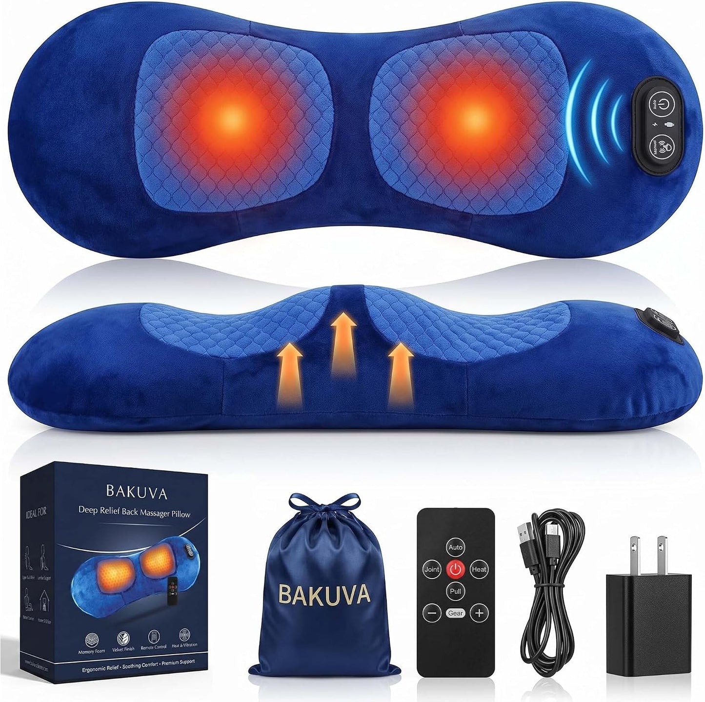 2026 Upgraded 4 in 1 Electric Lumbar Support Massager Pillow with Remote Control, Triple Fusion Back Massager with Stretching Vibration And Heat for Lower Back Pain Relief for Office, Bed, Car, Sofa