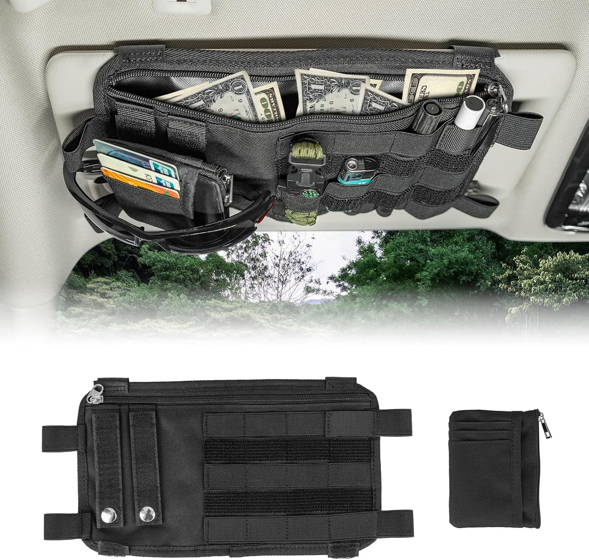 Car Visor Organizer with Coin Pouch for for Cars, SUVs & Trucks
