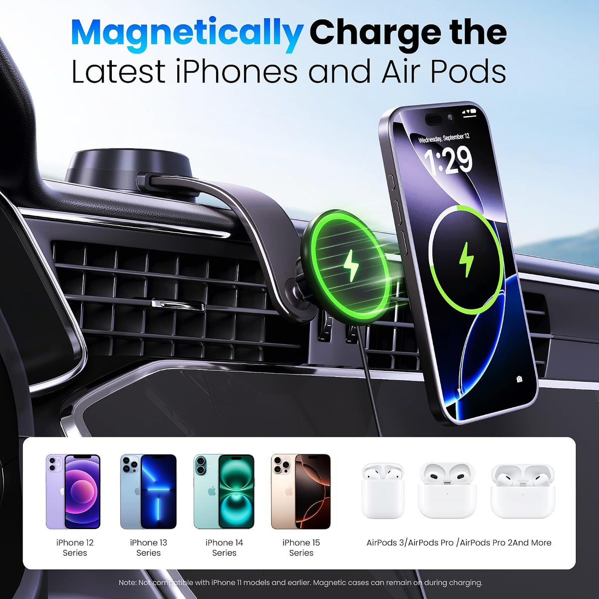 Upgrade [Qi2-Certified] 15W for MagSafe Wireless Car Charger Mount, 2XFast Charging[90+LBS Safe Suction] Magnetic Phone Holder Dashboard Windshield for iPhone 17/16/15/14/13/12 Pro Max,Black