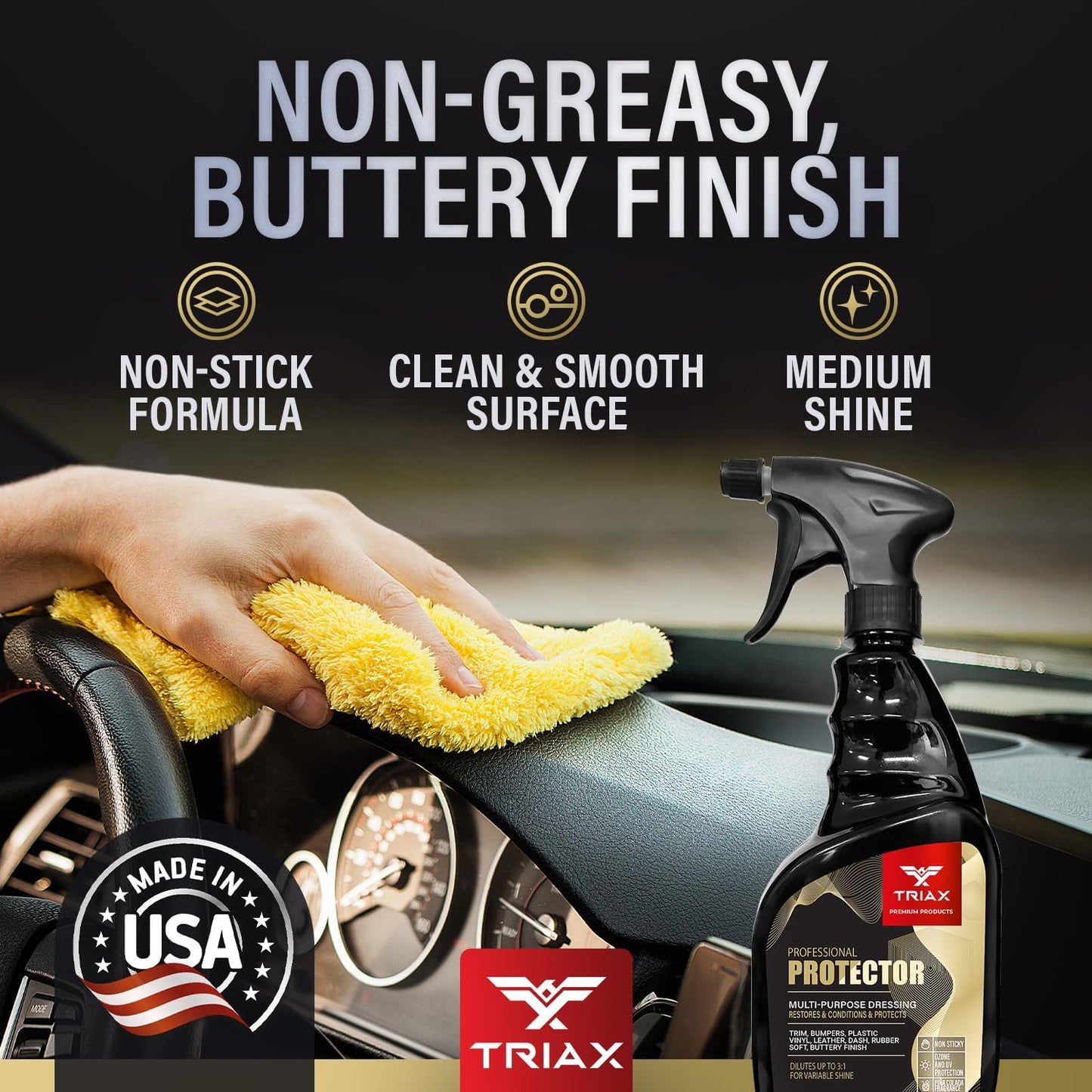 Triax Professional Protector & Dressing - Restores, Conditions, Protects Bumpers, Plastic, Vinyl, Leather, Dash, and Rubber Surfaces (Pack of 2-23 Ounce)