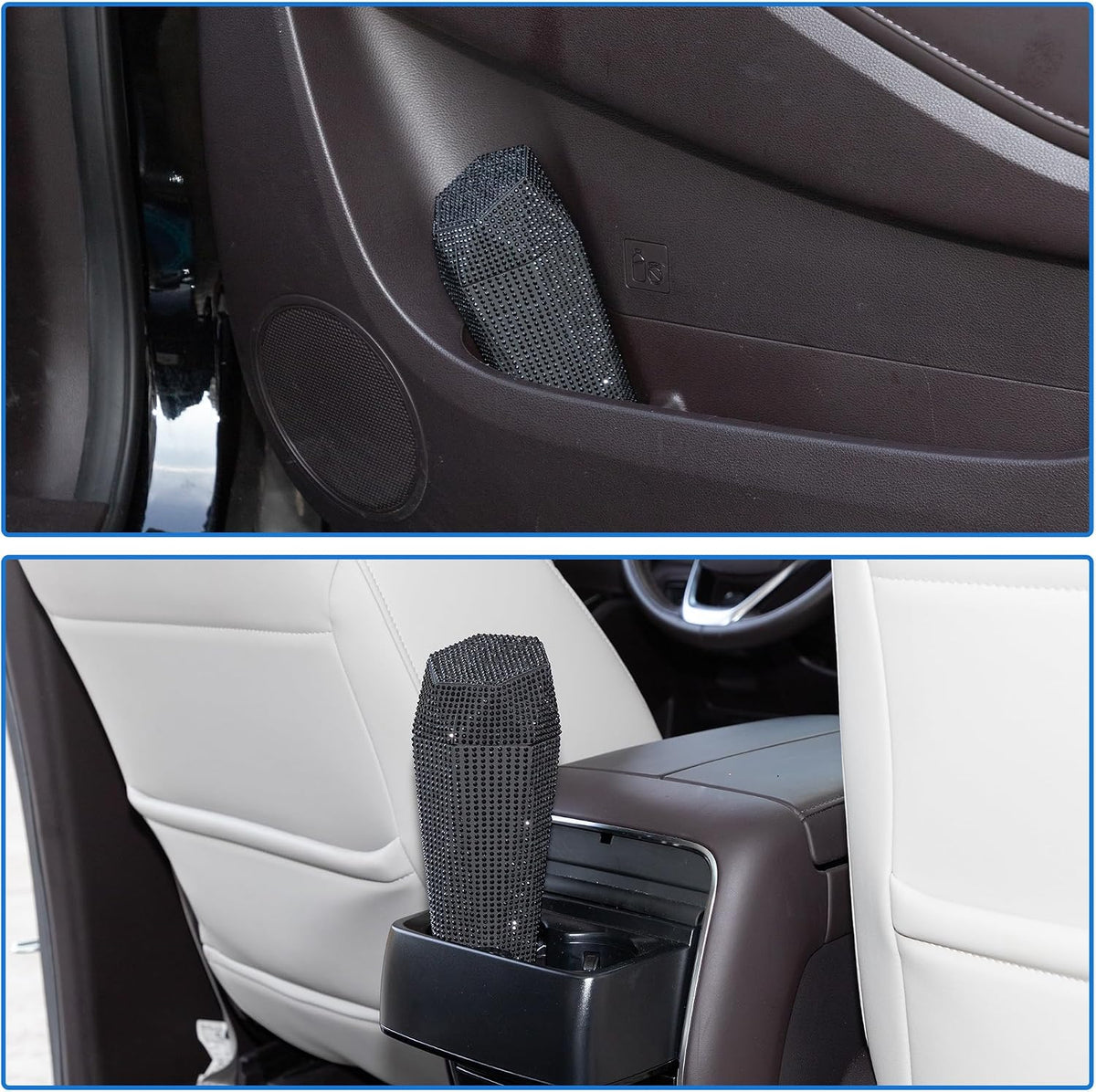 ACROPIX Car Trash Can Trash Bin Rhinestones Portable 3.5" Length 3.1" Width 7.9" Height Black Rhinestone Plastic