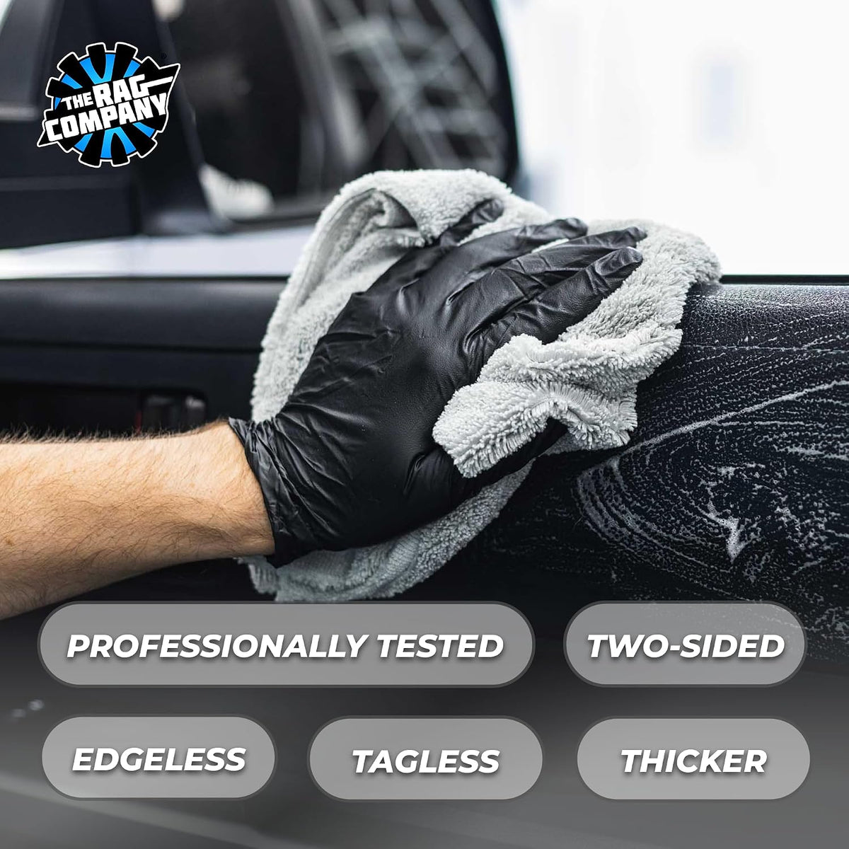 The Rag Company - Creature Edgeless Auto Detailing Towels; Professional 70/30 Blend, Dual-Pile Plush Microfiber, Buffing & Polishing, 420gsm - 16in x 16in - Ice Grey - 10-Pack
