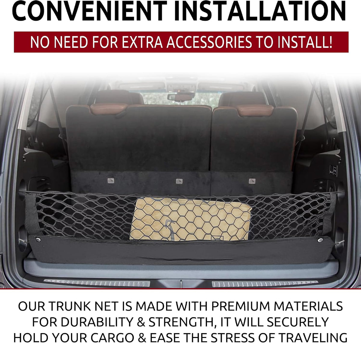 Envelope Style Trunk Mesh Cargo Net for Cadillac Escalade ESV 2015 - 2025, Automotive Exterior Accessories - Premium Car Storage Organizers, Cargo Bed Net For Pickup Truck, Smart Vehicle Storage