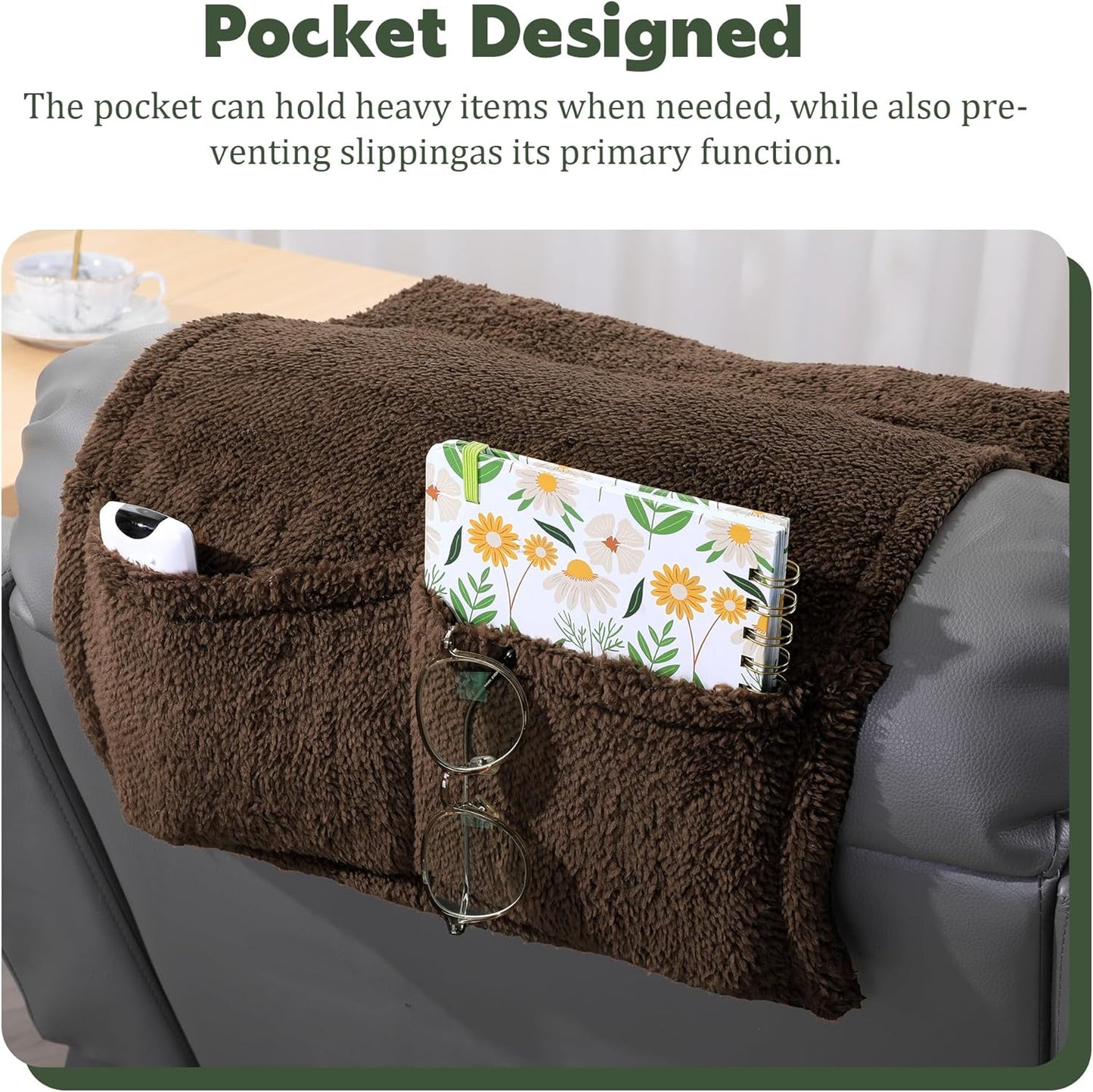 BALAPET Sherpa Head Recliner Pillow with Pocket,Headrest Neck Cushion for Neck Support and Pain Relief,Recliner Head Pillow for Side Sleeping at Home, Office or Traveling(Brown)