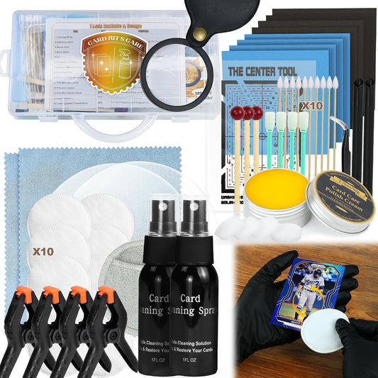 17-in-1 Card Cleaning Kit, Card Care Polishing Restoration with Plastic Case, Trading Card Cleaning with Polishing Cream and Cleaning Spray, Suitable for PSA Rated Card Care & Flatten Edges (12.1")
