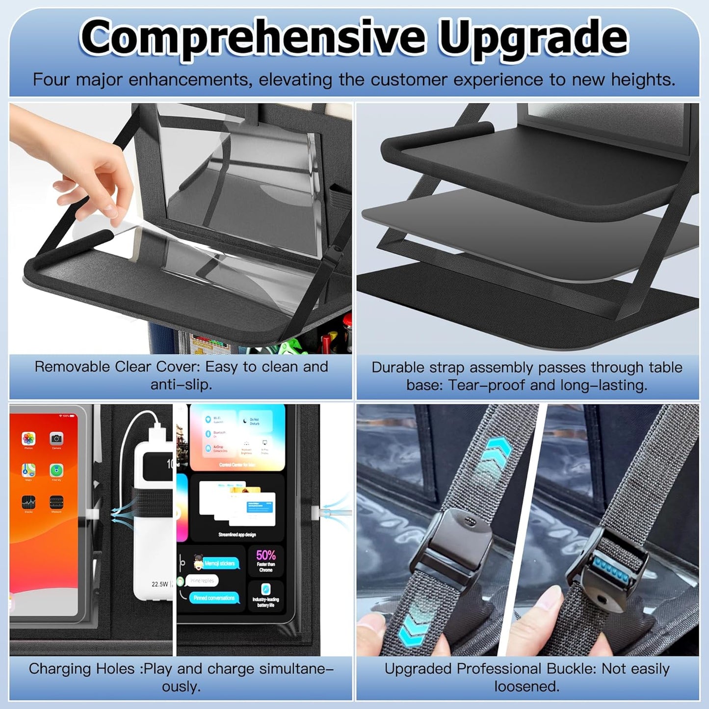 KaiCross Car Backseat Organizer with Table Holder,10 Storage Pockets Backseat Car Organizer and Storage with 600D Oxford Cloth,Travel Essentials,Kick Mats Back Seat Protector-2 Pack