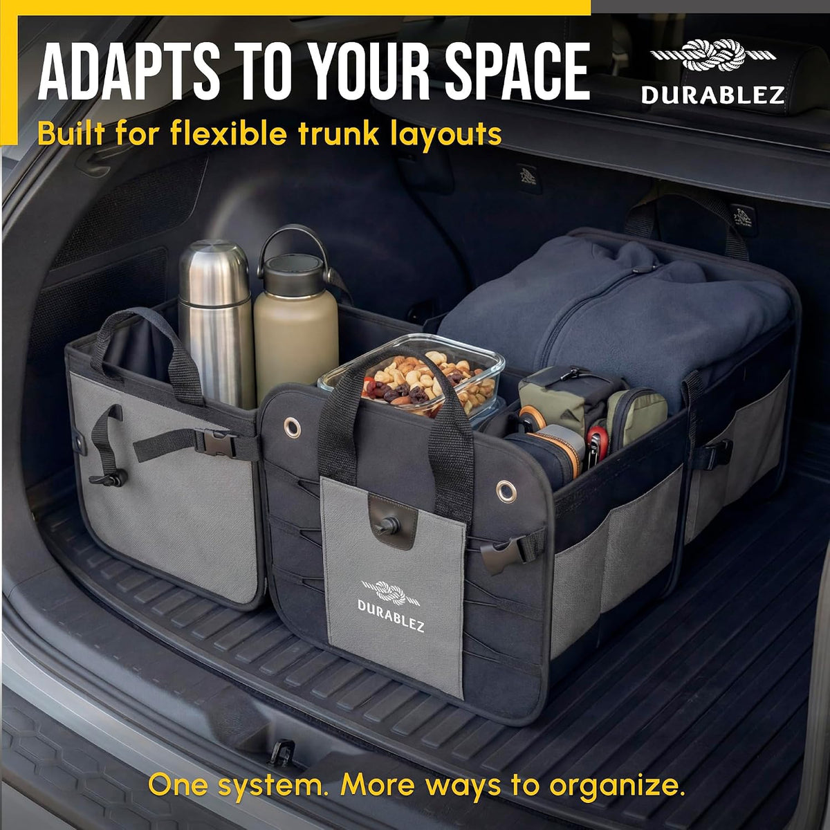 Large Car Trunk Organizer, Modular & Collapsible, Gray