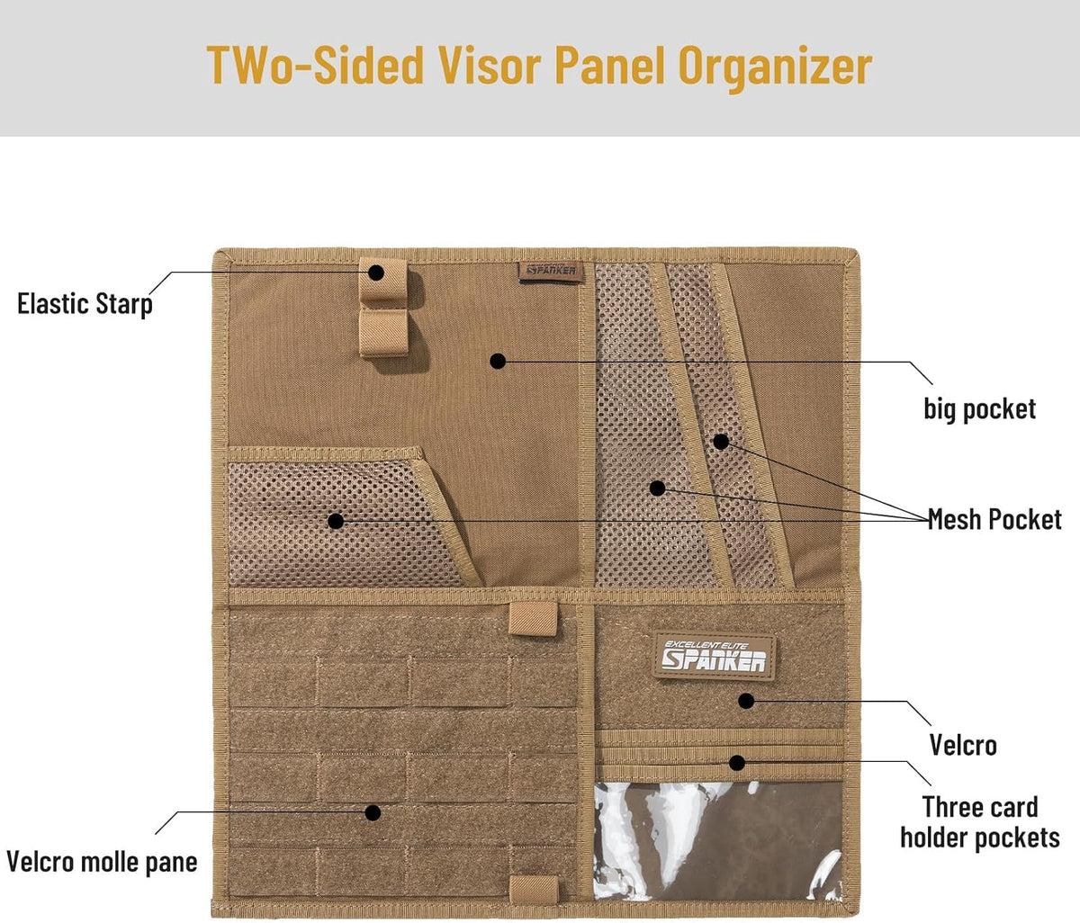 EXCELLENT ELITE SPANKER Tactical Visor Panel Organizer for Pickup F150 Large Molle Vehicle Sun Visor Holder Car Sunshade Storage Pouch