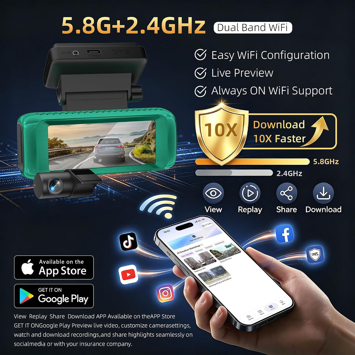 4K Dual Dash Cam Front and Rear,STARVIS 2 Sensor,UHD Car Camera,Green