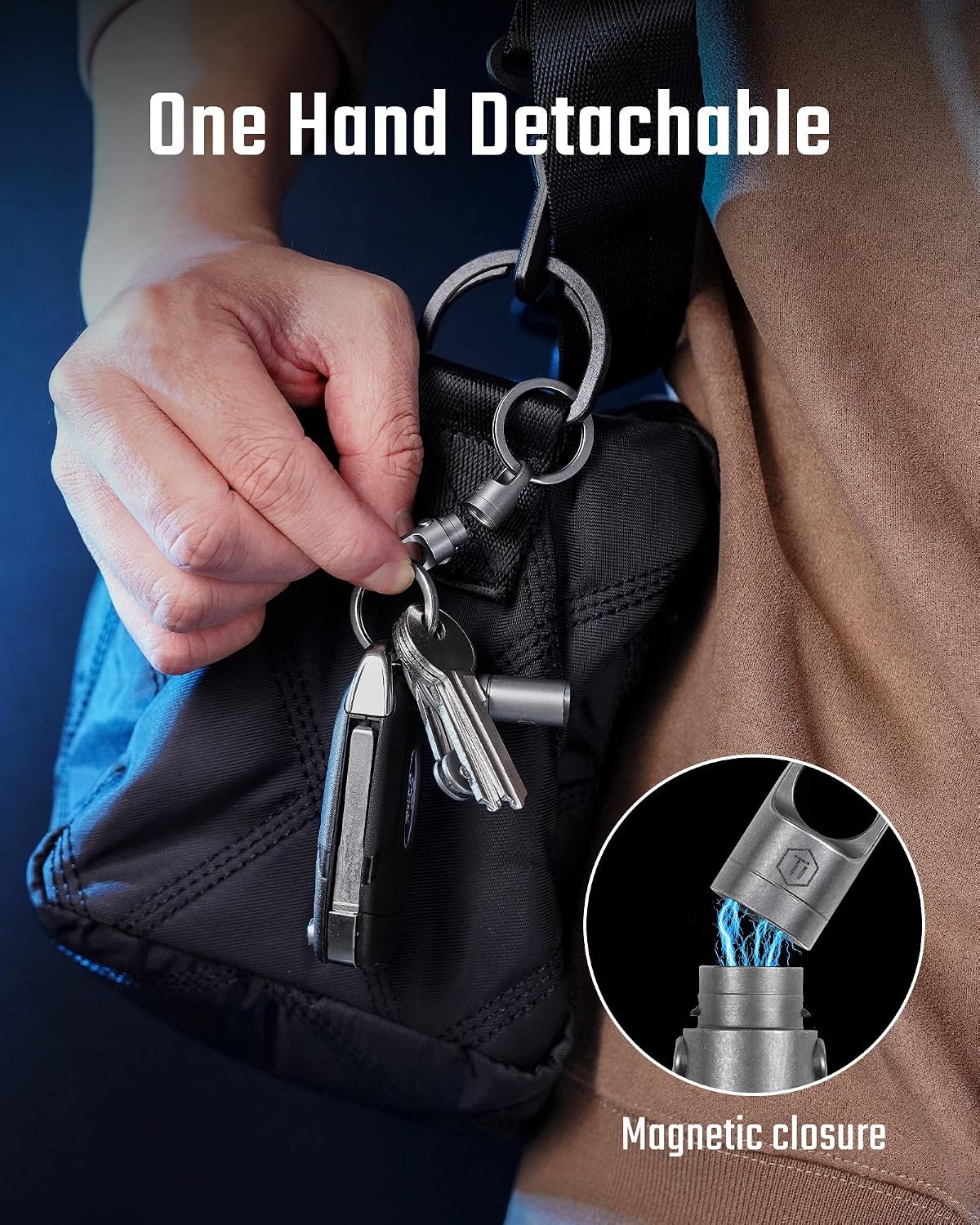 KeyUnity Titanium Magnetic Quick Release Keychain, One-Hand Detachable Connector for Car Keys, USB Drives and EDC, Gear, KA62 Compact-1 Pack