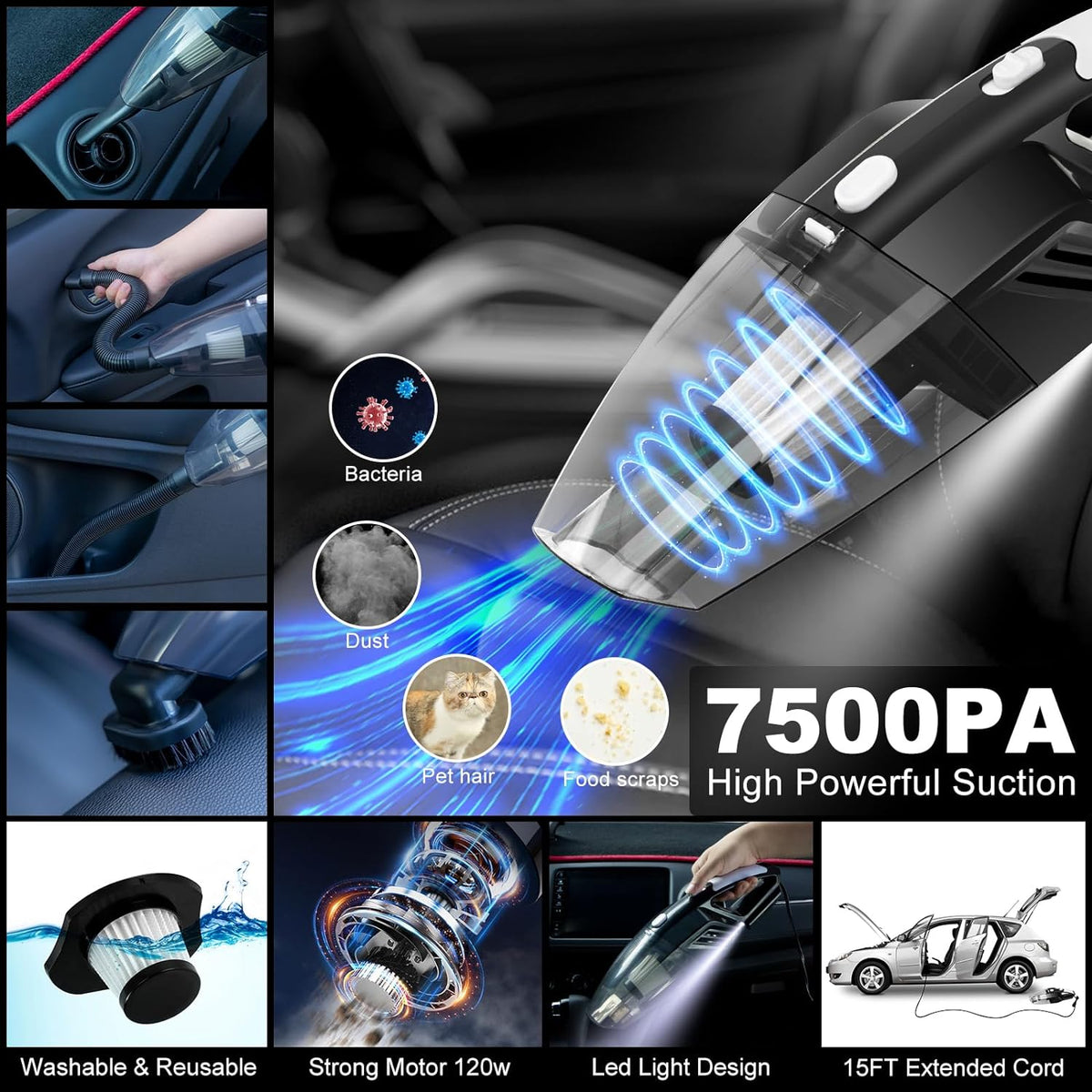 41Pcs Car Cleaning Kit, Interior Detailing Kit with High Power Handheld Vacuum, Detailing Brush Set, Windshield Tool, Snow Shovel, Black Complete Auto Accessories for Women, Men