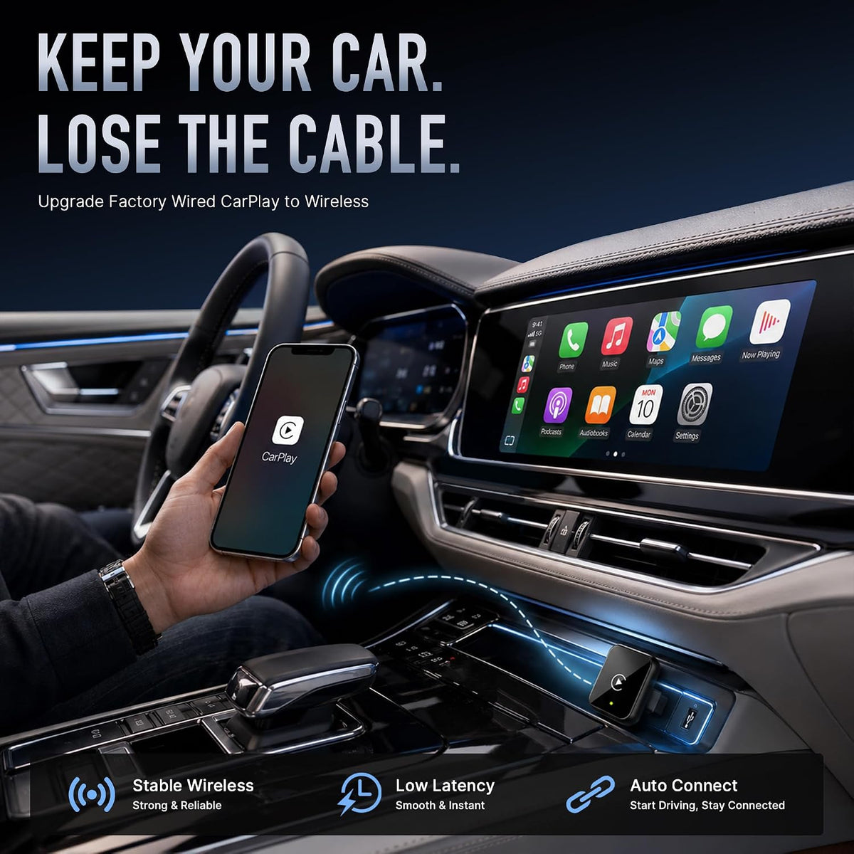 2-in-1 Wireless CarPlay Adapter for Apple CarPlay & Android Auto