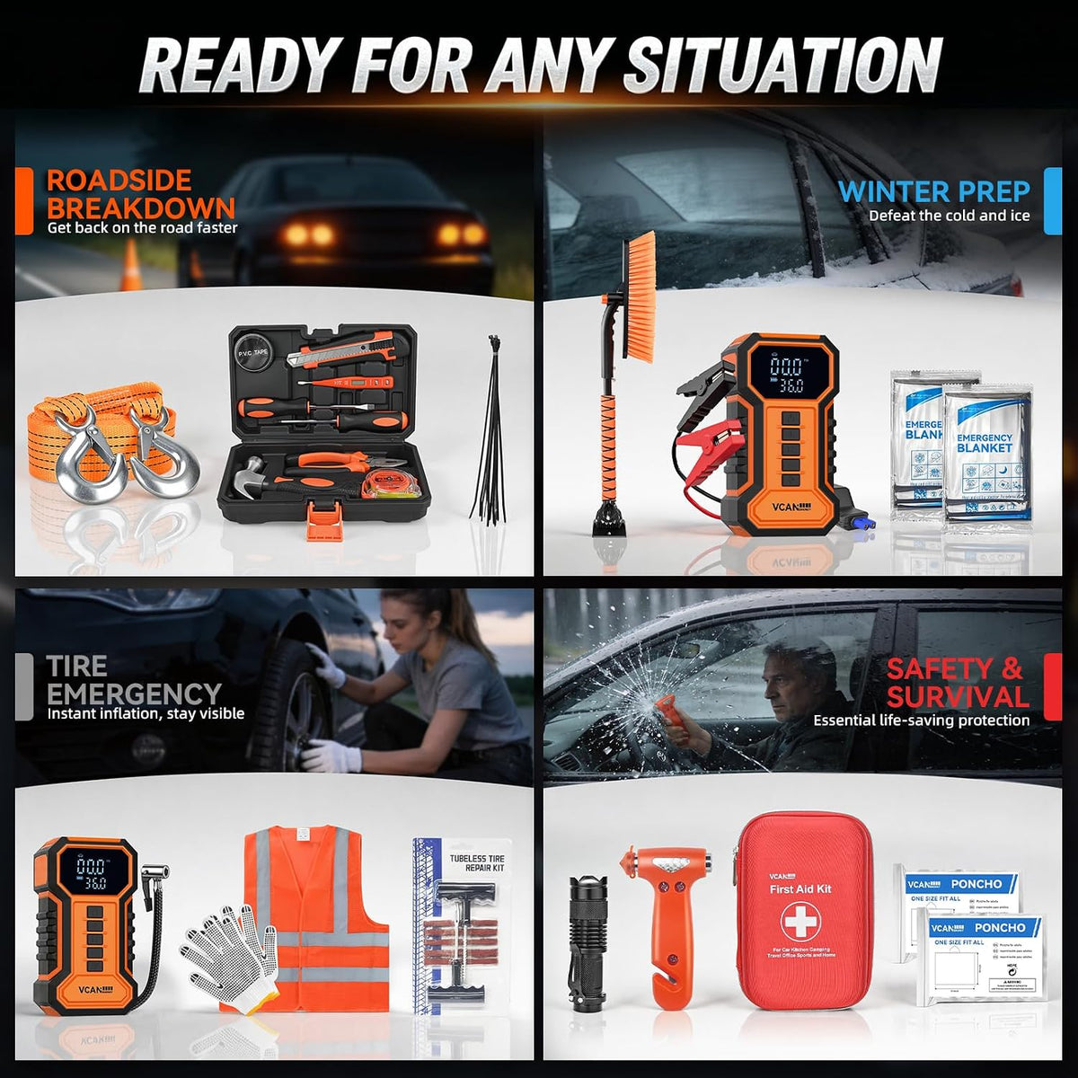 Jump Starter with Air Compressor Car Emergency Kit for Women, Men, Teen
