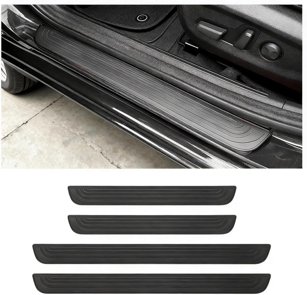 Car Door Sill Protector, 4PCS Anti-Scratch PVC Rubber Door Threshold Strip, Universal Waterproof Edge Guard for Car Truck SUV Exterior Paint Protection (Black, 2.36IN)