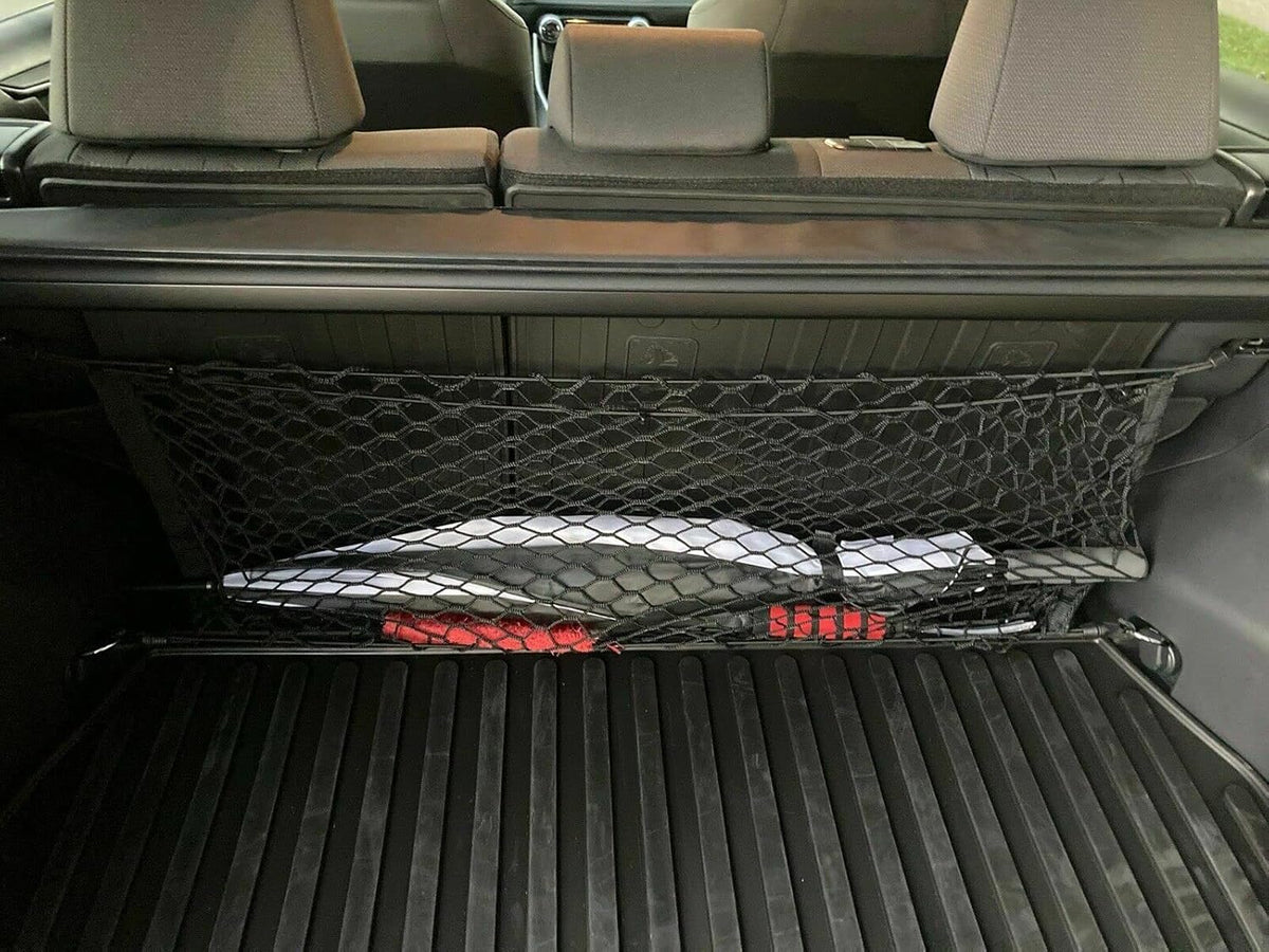 Rear Trunk Seats Organizer Cargo Net for Toyota RAV4 2019–2025 — Envelope Style Cargo Net for SUV — Premium Mesh Elastic Car Trunk Organizer Vehicle Carrier Storage — Compatible with RAV4