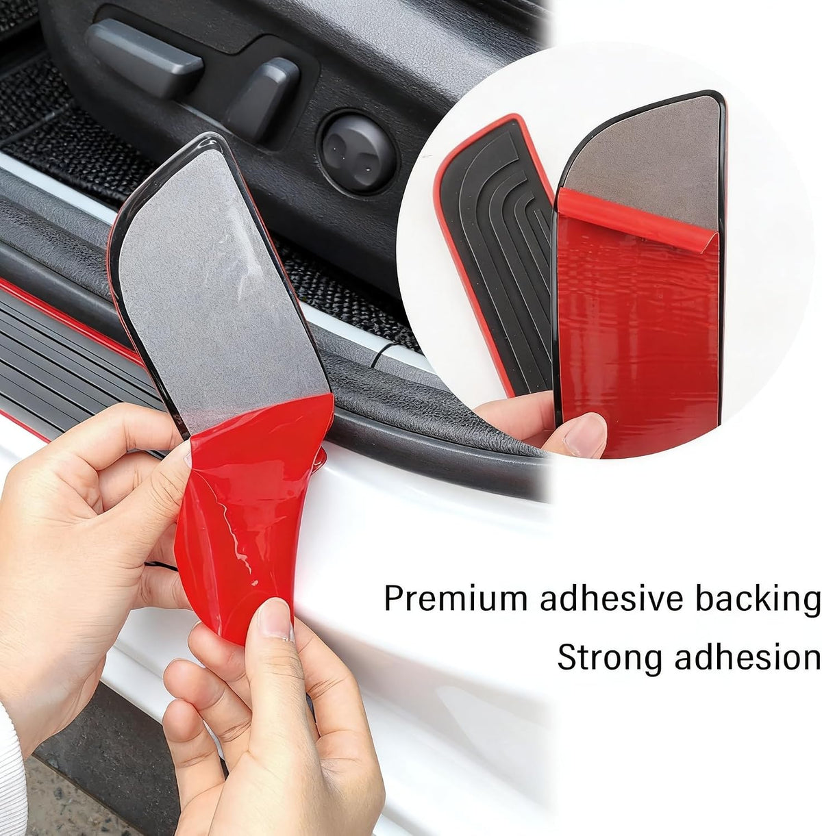 Car Door Sill Protector, 4PCS Anti-Scratch PVC Rubber Door Threshold Strip, Universal Waterproof Edge Guard for Car Truck SUV Exterior Paint Protection (Black and Red, 1.97IN)