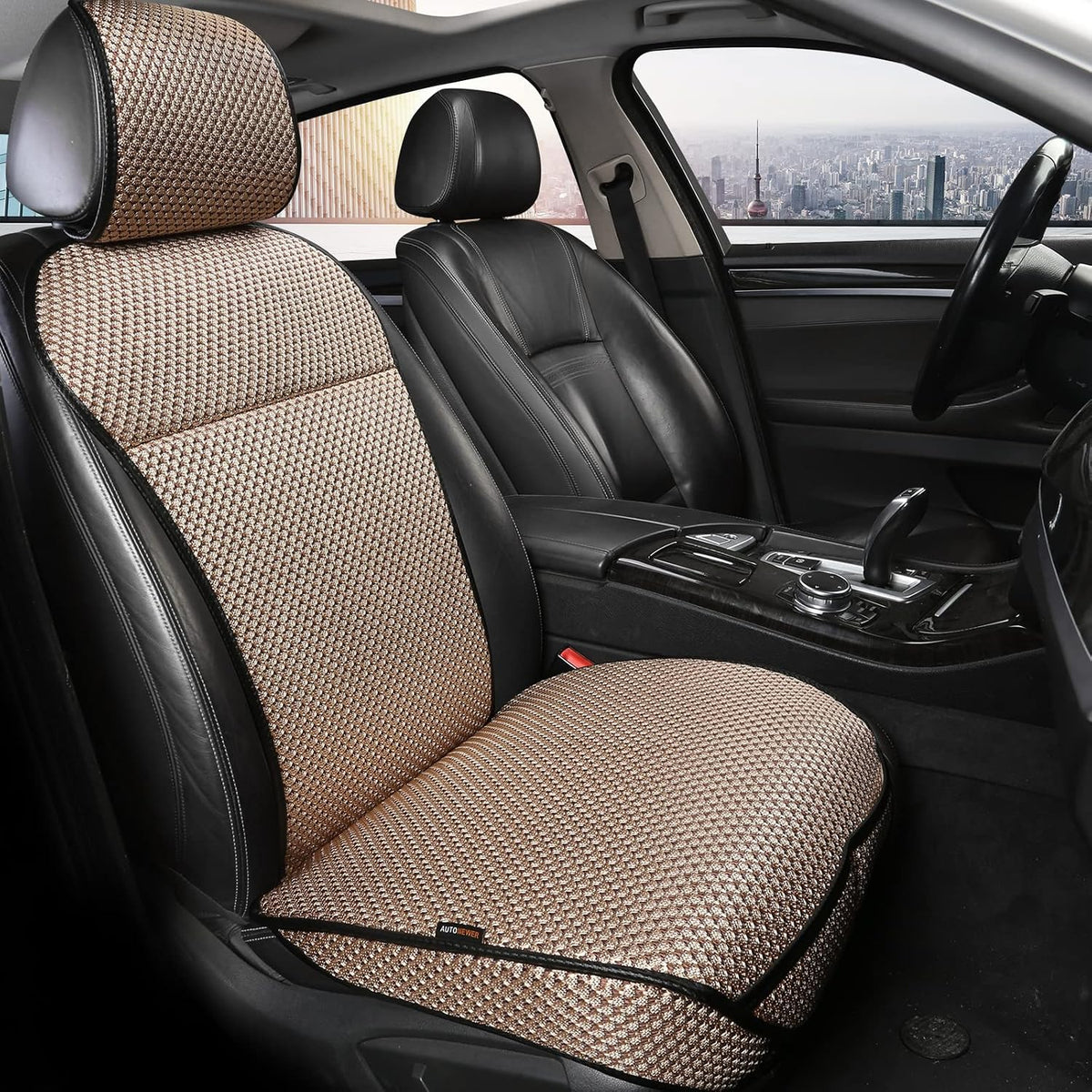 Auto Newer Luxury Breathable Rear Bench Car Seat Cover Fit Four Seasons, Back Seat Protector，Universal Rear of Car Seat Cushions,Universal Fit for 95% Cars,SUV,Pickup,Van（Rear Seat,Beige