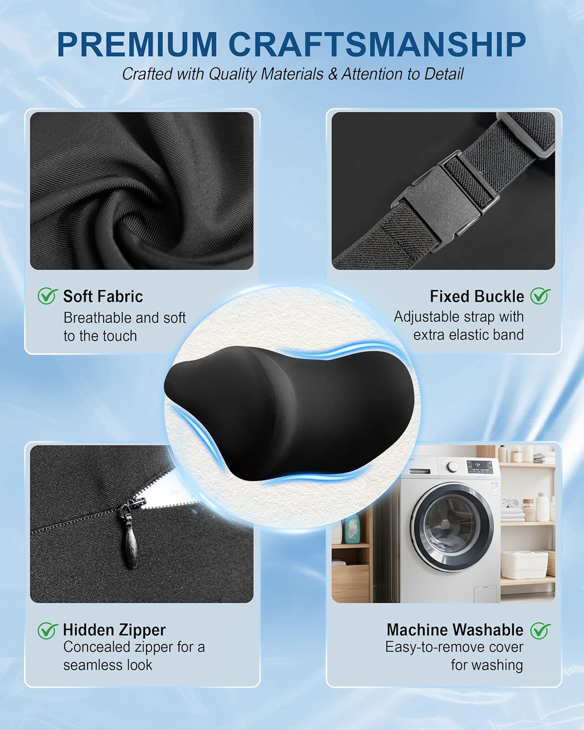 Allaboutsla 2-Pack Car Neck Pillow, Car Headrest Pillow for Neck Support | Memory Foam Car Neck Pillow for Driving with Neck Support, Adjustable Strap, Head Rest Pillow for Long Drives, Trucks, Black