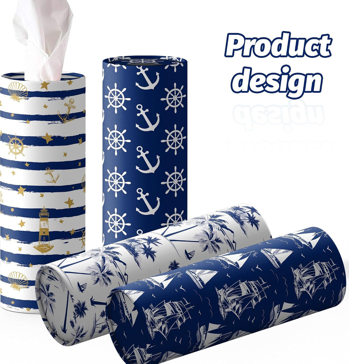 4 Pcs Nautical Round Tissues Box Car Holder Set with Facial Tissue Bulk Nautical Travel Tubes for Car - 50 Sheets Cylinder Face Towel Containers Fit for Cup Holder Round Storage for Car, Travel