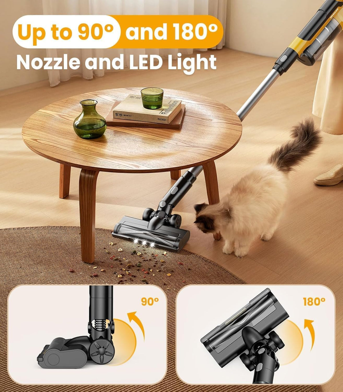 qimedo 8000mAh Cordless Vacuum Cleaner with 2 Batteries, 700W Powerful Suction, 90 Inch Extension Tube & 2L Dust Cup, 7 in 1 Stick Vacuum for Home, Hardwood Floor, Pet Hair, Dorm