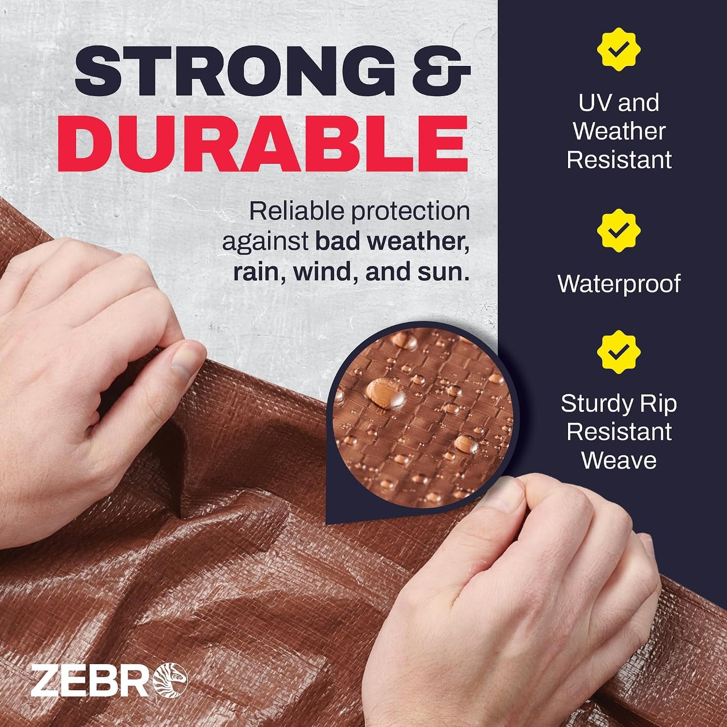 9' x 12' Brown Tarp with Grommets Reinforced - 5 Mil Thick - Durable UV Resistant Plastic Tarps Waterproof - Large Tarpaulin Cover for Outdoor Camping Over/Under Tent Tarp RV Roof Rain - Zebro