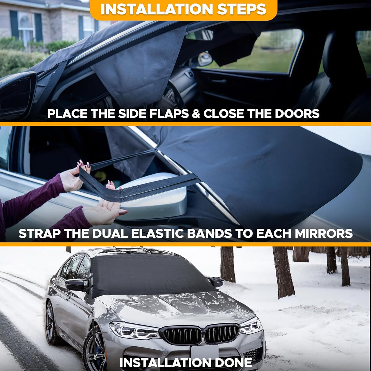 EcoNour Car Windshield Cover for Ice and Snow (69"x42") | Snow Brush and Ice Scrapers for Car (1 Pack) with Scratch Free Bristle Head | Winter Car Kit for Cars, Trucks, SUVs