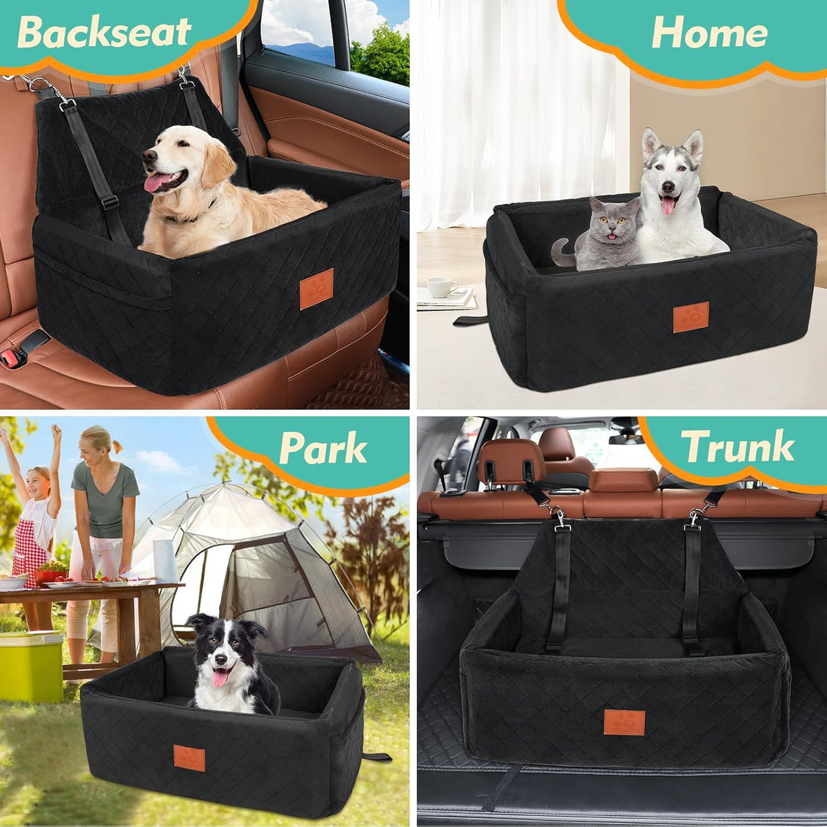 NEEZUKAR Dog Car Seat for Large Medium Dogs,Portable Washable Pet Car Seat Under 55 lbs,Dog Booster Seat with Thick Cushion,2 Safety Leashes Travel Car Dog Bed