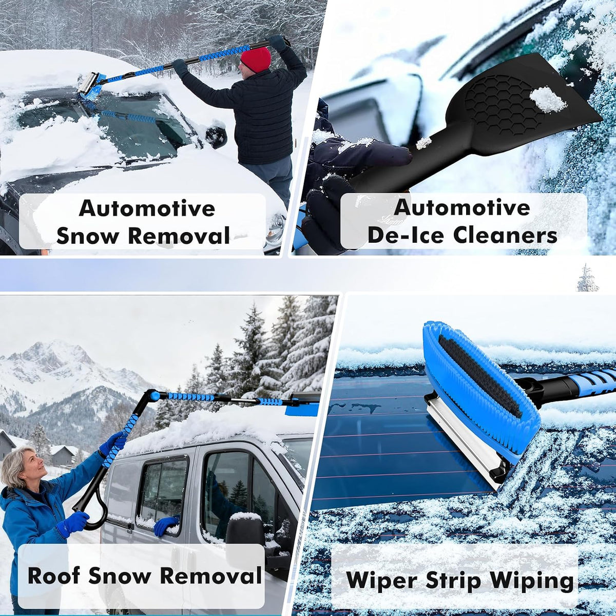 7 in 1 Snow Shovel & Snow Brush Kit with Ice Scrapers for Car Windshield,62.2” Extendable & Bendable Thicken Aluminum Tube for Easy Roof Cleaning,180° Pivoting Brush Head & EVA Grip,Blue