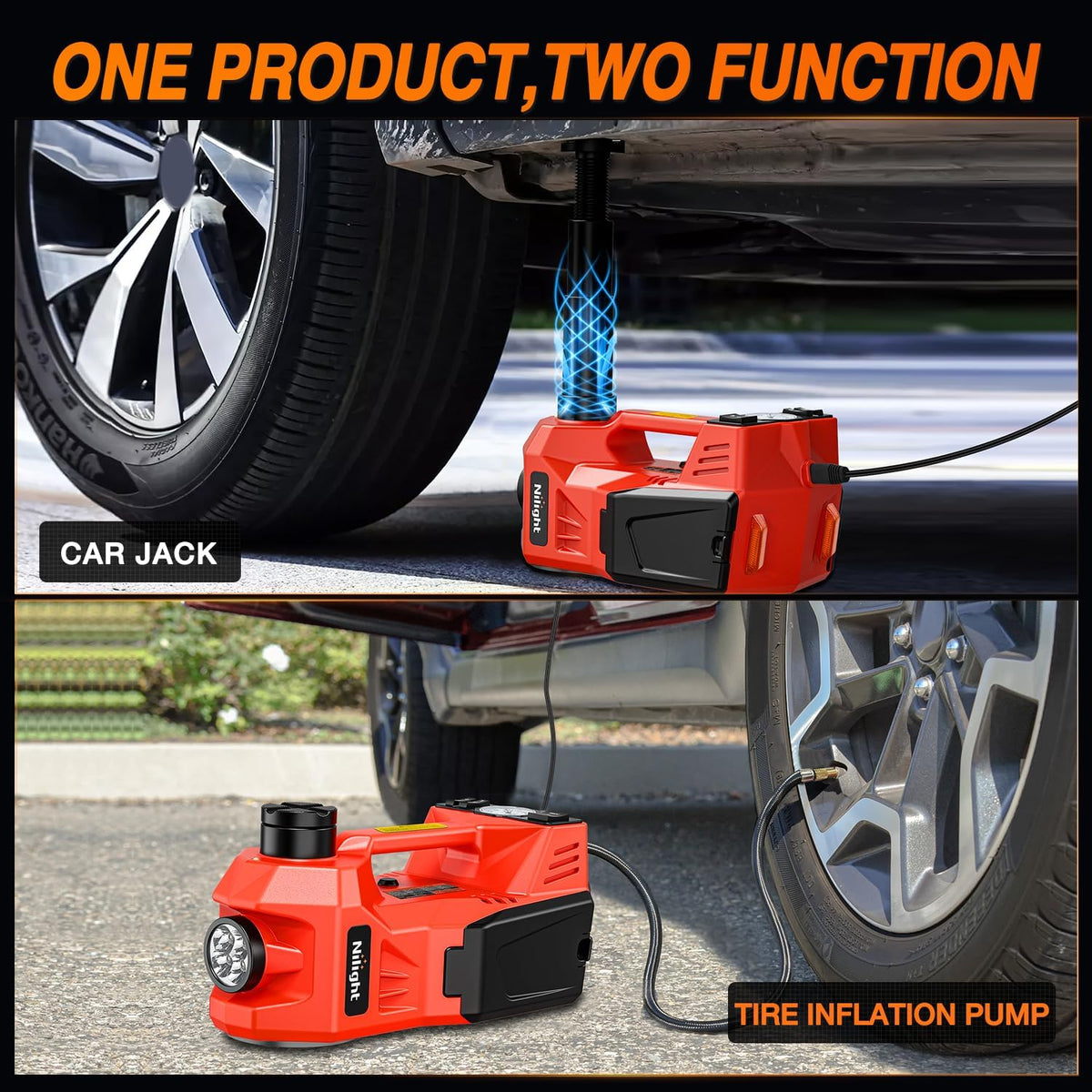 Nilight Electric Car Jack 5 Ton 12V Hydraulic Floor Jacks w Pump LED Light