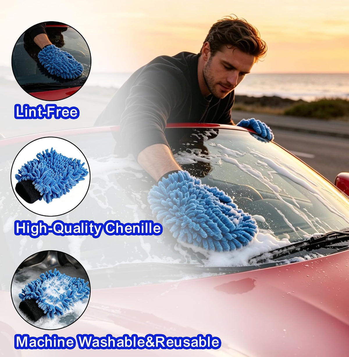 AgiiMan Car Wash Brush with Long Handle, 1.4-4.4FT Telescoping Car Cleaning Kit, Soft Bristle RV Wash Brush and Car Wash Mop for Car Truck SUV RV Boat Solar Panel House Siding Exterior Washing