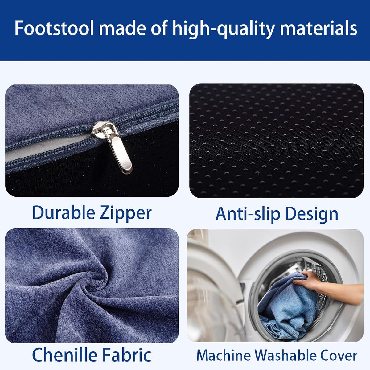 Foot Rest for Under Desk at Work, Ergonomic Under Desk Footrest with Washable Cover for Office, Home & Gaming Leg Elevation Pillow Blue