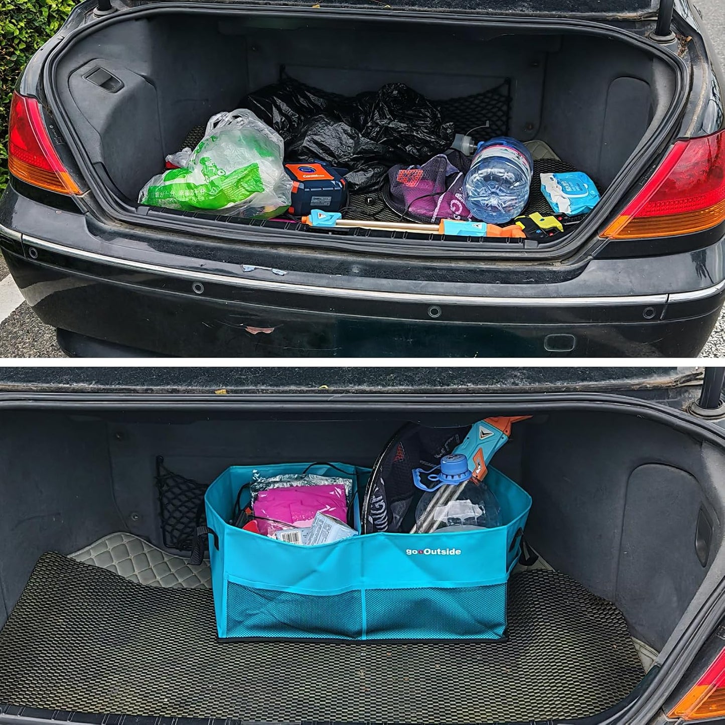 HiMagics Collapsible Waterproof Car Trunk Organizer, Soft PVC Storage Bin with Rugged PVC-Coated Fabric for SUV & Truck (Aqua Blue, PLUS)