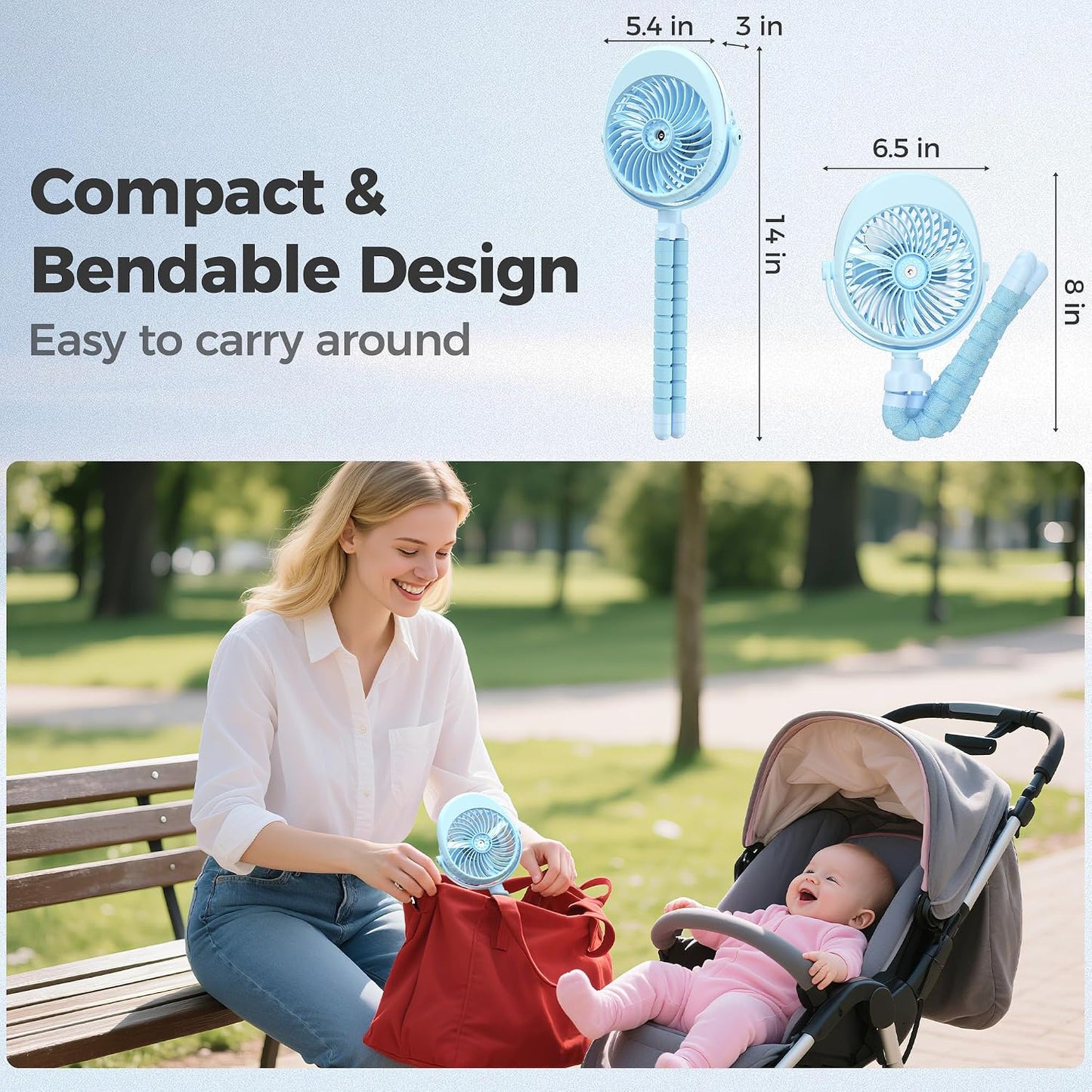 2026 Upgraded Misting Baby Stroller Fan Rechargeable, Flexible Tripod Clip for Car Seat Crib, Baby Shower Gifts & Baby Registry Search, Newborn Essentials for Beach Travel, Disney Summer Essentials