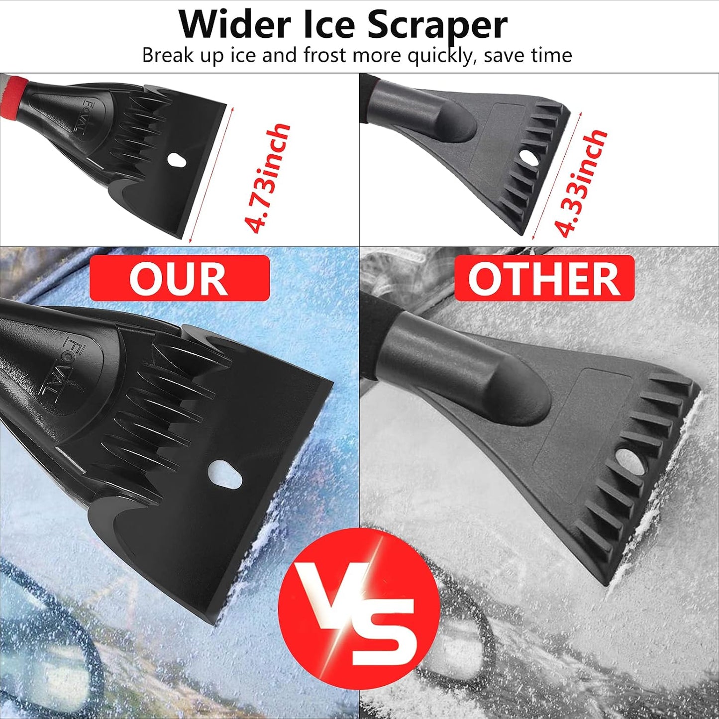 FOVAL 27" Snow Brush with Wider Ice Scraper (4.73" Width)(2 Pack), Snow Removal Car Brush with Comfortable Foam Grip for Cars, Trucks, SUVs, Windshield (Heavy Duty ABS, PVC Brush)