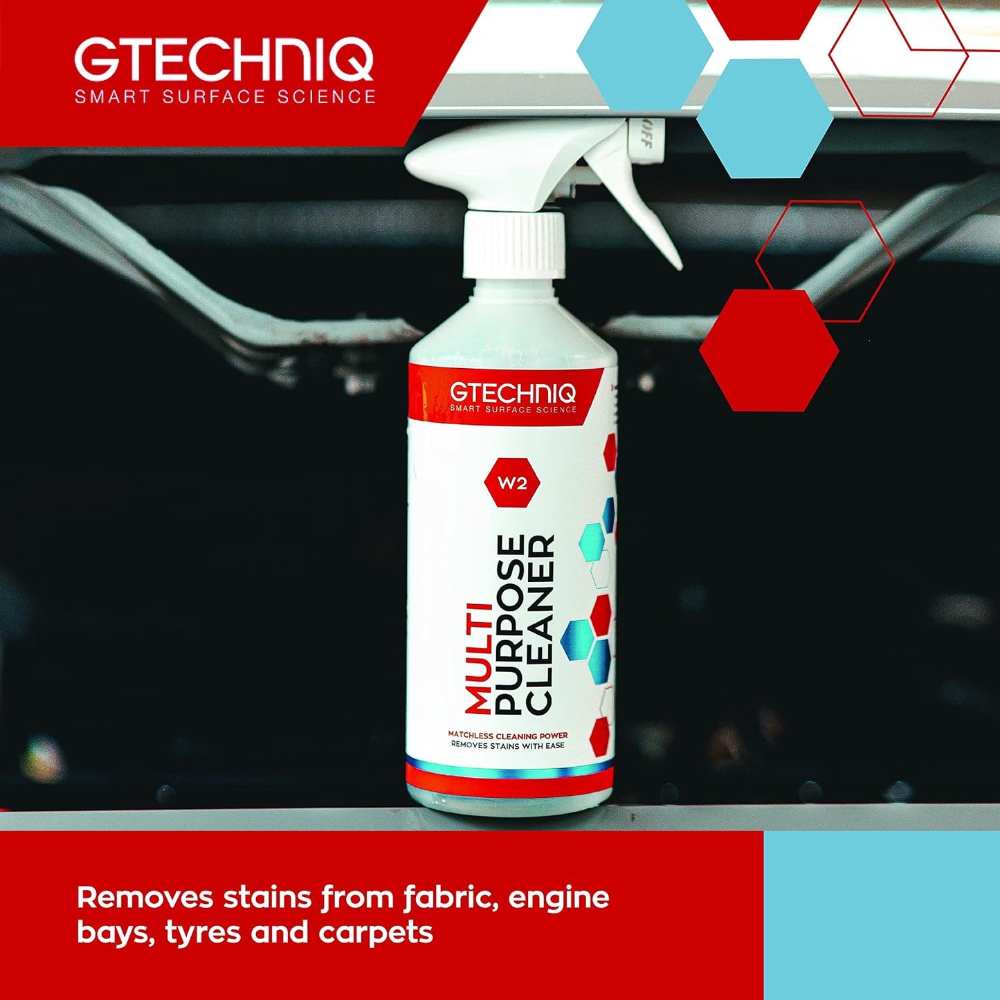 Gtechniq W2 Multi-Purpose Cleaner for Cars, 17 fl oz | Effectively Removes Stubborn Food, Grease, Pen & Soil Stains from All Surfaces, Works on Carpet, Tires, Engine Bays & Fabric