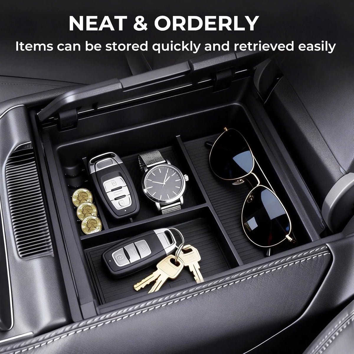 Center Console Organizer Tray Storage Box for Jeep Wagoneer/L & Jeep Grand Wagoneer/L 2022-2026 (Only without Cool Box & Not Fit Wagoneer S), Interior Accessories Armrest Insert Tray, Black