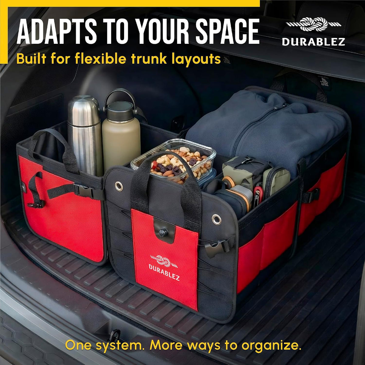 Large Car Trunk Organizer, Modular & Collapsible, 3 Compartment, Red