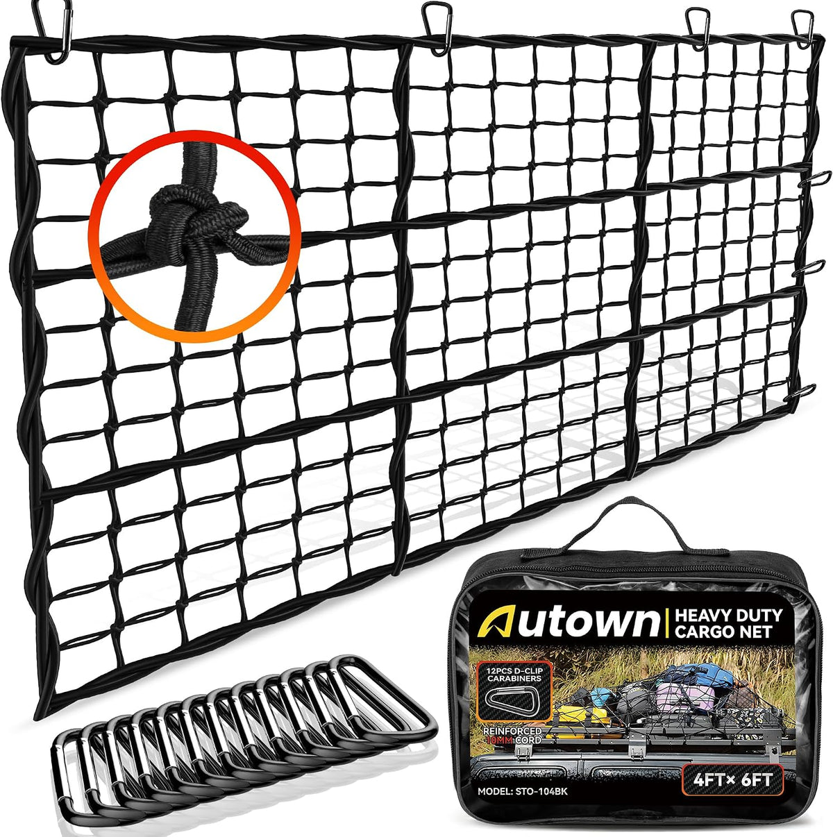 AUTOWN Cargo Net for Pickup Truck Bed with 10mm Triple-Strand Edge, 4'x6'