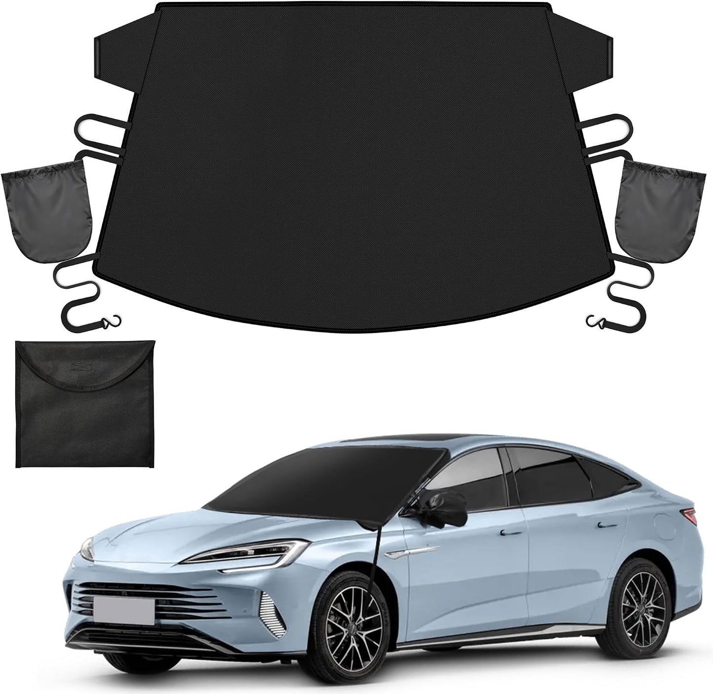 Windshield Cover for Ice and Snow Heavy Duty 600D Oxford Fabric Magnetic Windshield Protector for Car SUV Truck Windproof Waterproof Frost Cover with Side Mirror Covers (Medium (69"x42"))