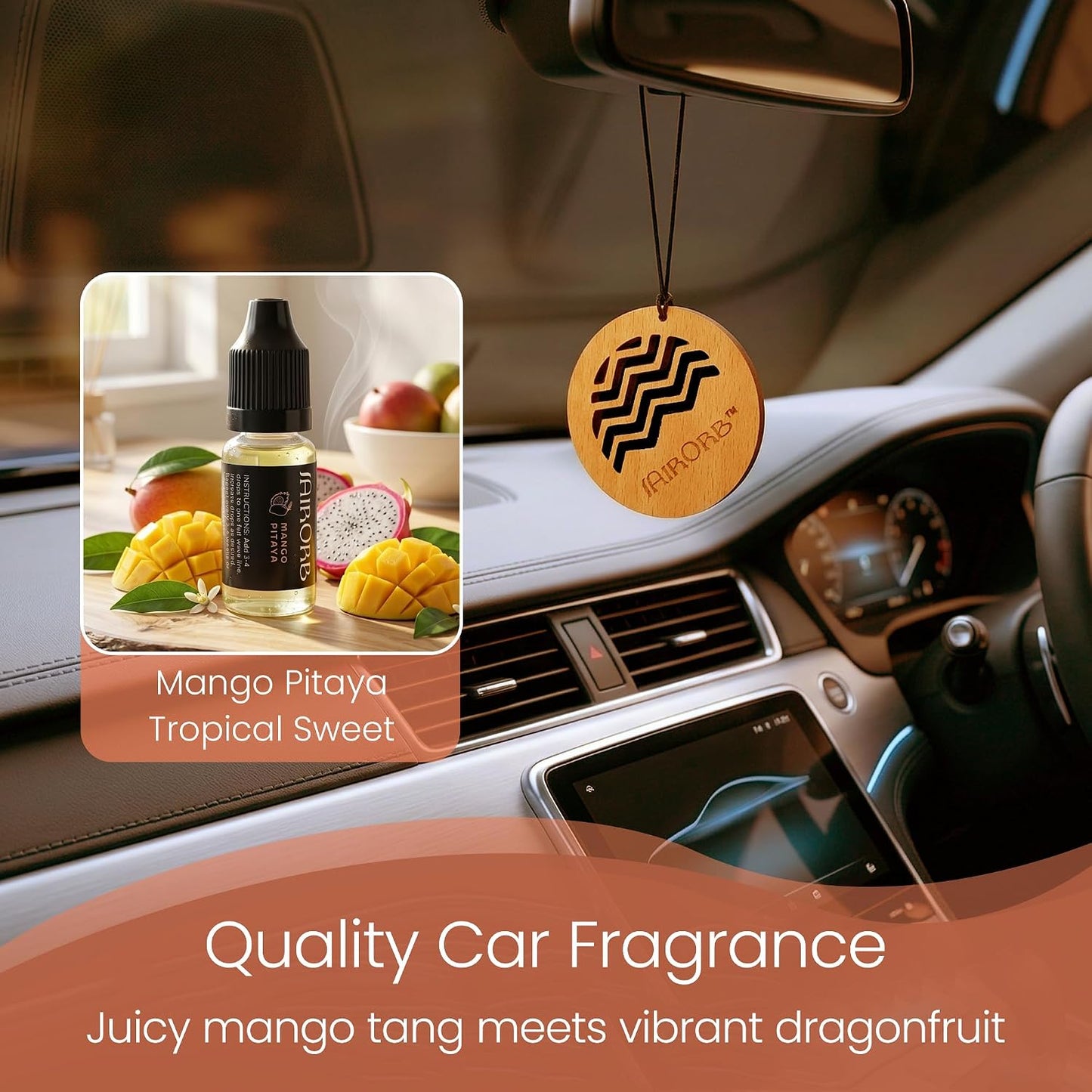Car Air Freshener, No More Hanging Air Fresheners That Fades Quickly, Control Car Scent & Strength, Refresh Good Smells w/Long Lasting Drops from USA Made Oils Para Carro (Mango Pitaya)