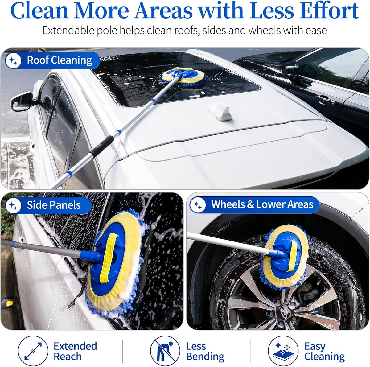 HIPPIH 62" Car Wash Brush kit with Long Handle & 3 Scratch-Free Refill Mitt