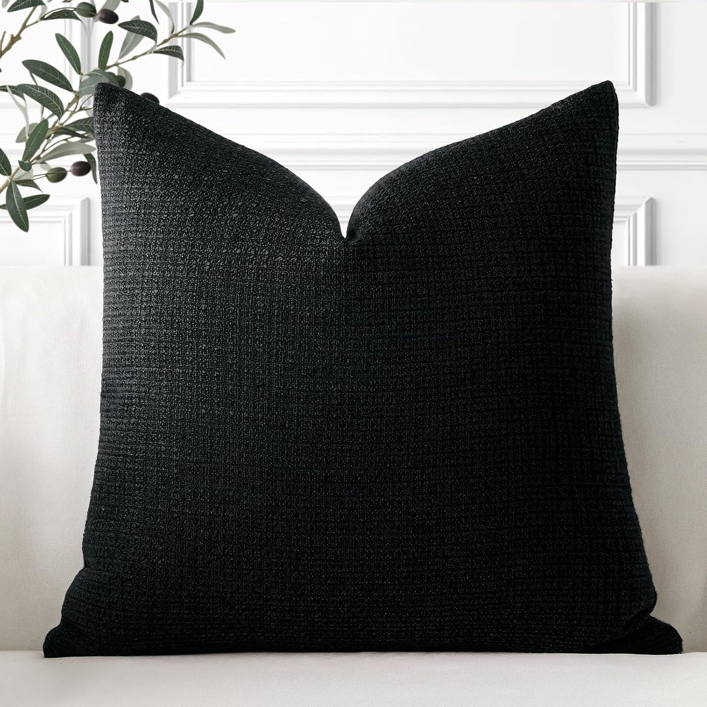OTOSTAR Linen Throw Pillow Cover Set of 1 Decorative Square Pillowcases Cushion Covers 24x24 Inch for Home Decor Sofa Bedroom Car 60 x 60CM Black