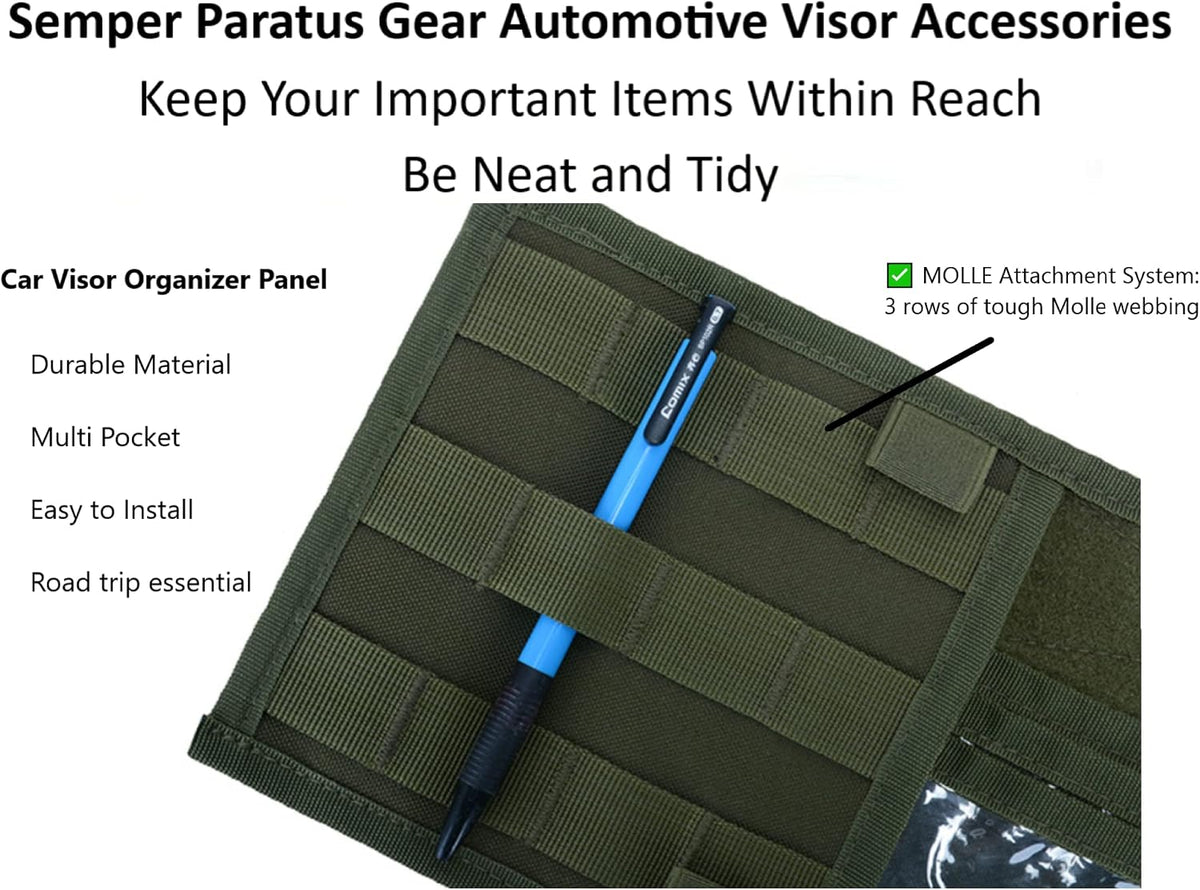 Car Sun Visor Organizer MOLLE Panel w/Multitools - Dad Gift, Black
