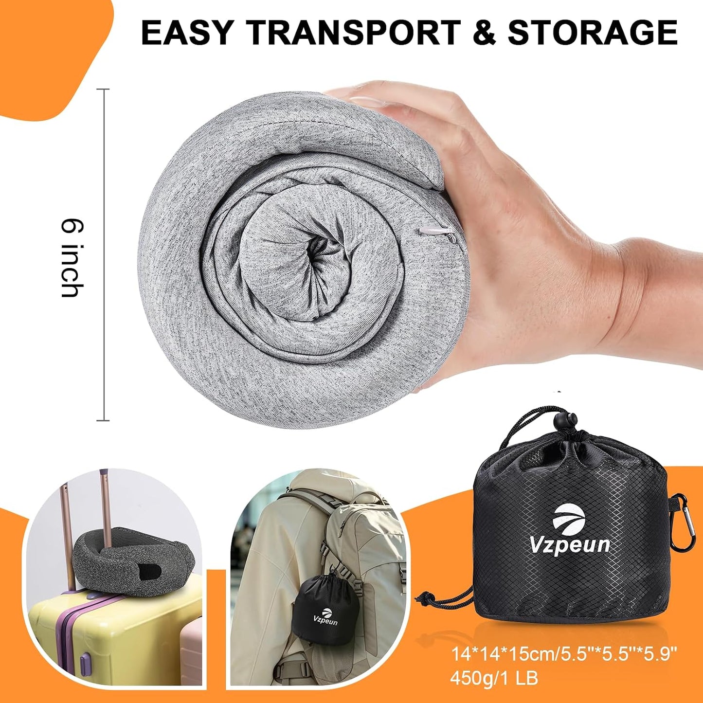 Travel Pillow - Hooded Neck Pillow Airplane Memory Foam Filling for Plane, Cars Sleeping, Road Trip, Long Flights, Airplane Travel Essentials, Includes Eye Mask & Earplugs (Light Gray)