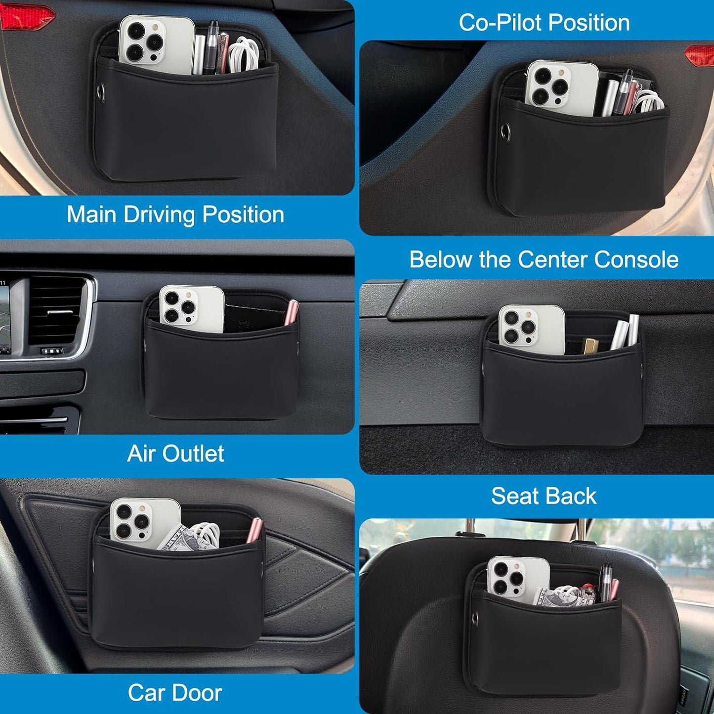 Accmor Car Seat Side Pocket Organizer, PU Leather Pouch Bag for Car Seat, Door, Window, Console, Registration Wallet Cards Trash Phone Sunglasses Holder Pocket for Auto