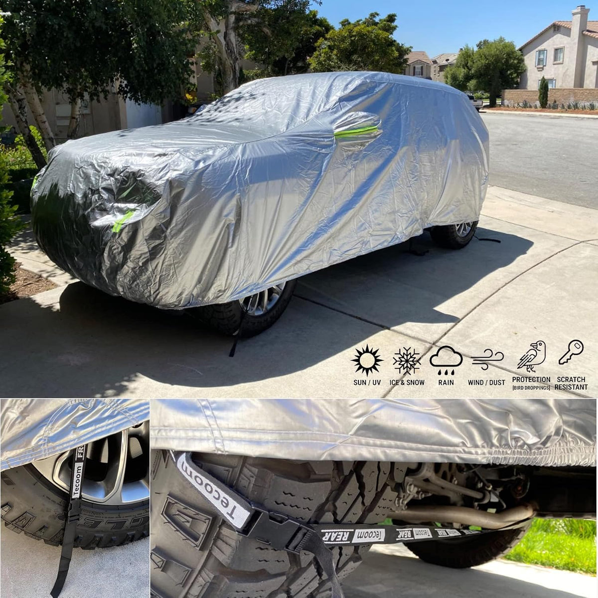 Tecoom Car Cover Waterproof All Weather Full Exterior Cover for Automobiles