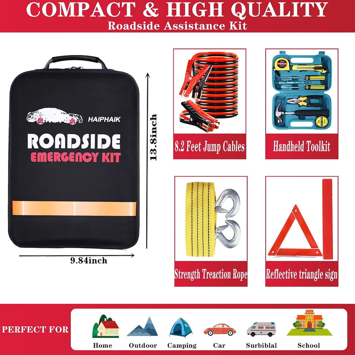 Car Emergency Kits for Vehicles with Jumper Cables Automotive Safety Kits