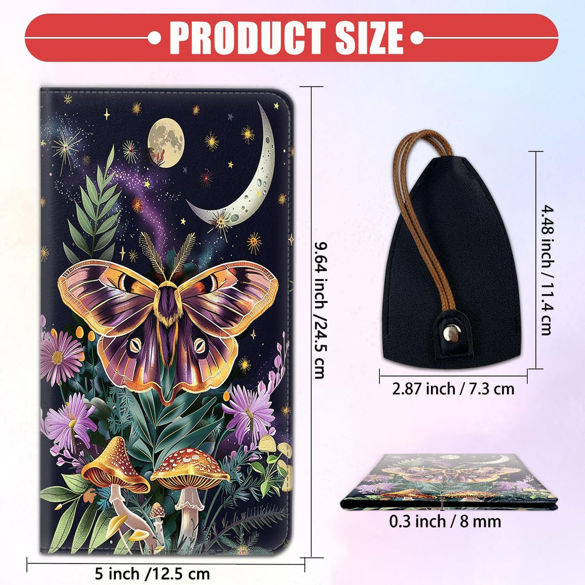 Car Registration Holder, PU Leather Vehicle Card Document Glove Box Organizer, Women Interior Auto Accessories Case for Cards, Driver License Car Insurance Holder, Magical Moth Moonlit and Mushrooms