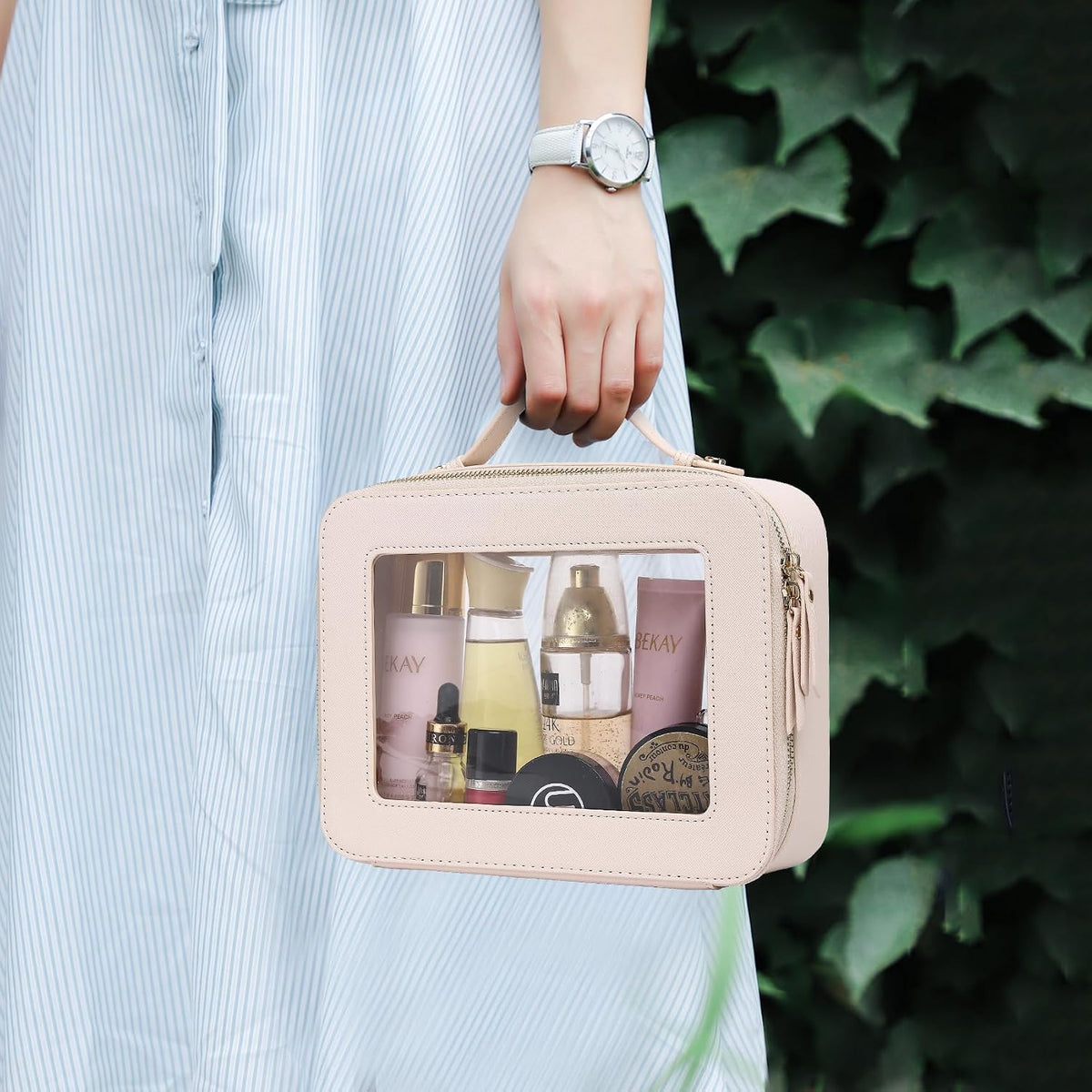 Pinkmik Clear Makeup Bag, (Beige, L)